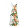Robe de vacances à motif de feuilles et de fleurs d'ananas, robe longue décontractée à bretelles spaghetti - Blanc XXL | US 14