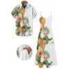 Vacation Couple Outfit Pineapple Flower Leaf Pattern Spaghetti Strap A Line Long Dress and Button Up Shirt Casual Matching Outfit - Blanc S | US 4