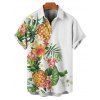 Vacation Couple Outfit Pineapple Flower Leaf Pattern Spaghetti Strap A Line Long Dress and Button Up Shirt Casual Matching Outfit - Blanc S | US 4