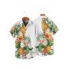 Vacation Couple Outfit Pineapple Flower Leaf Pattern Spaghetti Strap A Line Long Dress and Button Up Shirt Casual Matching Outfit - Blanc S | US 4