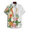 Vacation Couple Outfit Pineapple Flower Leaf Pattern Spaghetti Strap A Line Long Dress and Button Up Shirt Casual Matching Outfit - Blanc S | US 4