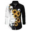 Chemise gothique pour homme, imprimé tournesols et têtes de mort, couleur contrastée, boutonnée, pour Halloween - Noir 5XL