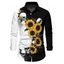 Chemise gothique pour homme, imprimé tournesols et têtes de mort, couleur contrastée, boutonnée, pour Halloween - Noir 5XL