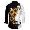 Chemise gothique pour homme, imprimé tournesols et têtes de mort, couleur contrastée, boutonnée, pour Halloween - Noir 5XL