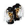 Chemise gothique pour homme, imprimé tournesols et têtes de mort, couleur contrastée, boutonnée, pour Halloween - Noir 5XL
