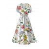 Robe de vacances à imprimé floral et feuilles, robe mi-longue à ceinture fleurie - Blanc XXL | US 14