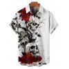 Chemise boutonnée gothique pour homme, motif tête de mort et roses, pour Halloween - Blanc 5XL