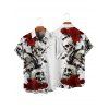 Chemise boutonnée gothique pour homme, motif tête de mort et roses, pour Halloween - Blanc 5XL