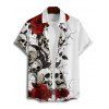 Chemise boutonnée gothique pour homme, motif tête de mort et roses, pour Halloween - Blanc 5XL