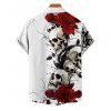 Chemise boutonnée gothique pour homme, motif tête de mort et roses, pour Halloween - Blanc 5XL