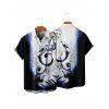 Chemise de vacances pour homme, boutonnée, imprimé notes de musique colorblock - Bleu profond 5XL