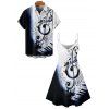 Vacation Couple Outfit Colorblock Music Note Print Mini Dress and Shirt Set - Bleu de Minuit S | US 4