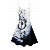 Vacation Couple Outfit Colorblock Music Note Print Mini Dress and Shirt Set - Bleu de Minuit S | US 4