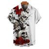 Gothic Couple Outfit Rose Skulls Print Ruched Bust Mini Dress and Shirt Set for Halloween - Blanc S | US 4