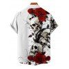 Gothic Couple Outfit Rose Skulls Print Ruched Bust Mini Dress and Shirt Set for Halloween - Blanc S | US 4
