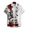 Gothic Couple Outfit Rose Skulls Print Ruched Bust Mini Dress and Shirt Set for Halloween - Blanc S | US 4