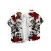 Gothic Couple Outfit Rose Skulls Print Ruched Bust Mini Dress and Shirt Set for Halloween - Blanc S | US 4