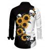 Gothic Couple Outfit Sunflower Skulls Print Lace Up Asymmetrical Dress and Shirt Set for Halloween - Noir S | US 4