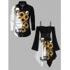 Gothic Couple Outfit Sunflower Skulls Print Lace Up Asymmetrical Dress and Shirt Set for Halloween - Noir S | US 4
