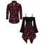 Gothic Couple Outfit Rose Print Lace Up Asymmetrical Dress and Shirt Set - Noir S | US 4