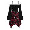 Gothic Couple Outfit Rose Print Lace Up Asymmetrical Dress and Shirt Set - Noir S | US 4