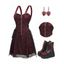 Gothic Women Outfit for Halloween Colorblock Skulls Print Lace Up Dress and Heart Skeleton Earrings Rivet Boots Set - Rouge foncé S | US 4