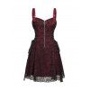 Gothic Women Outfit for Halloween Colorblock Skulls Print Lace Up Dress and Heart Skeleton Earrings Rivet Boots Set - Rouge foncé S | US 4