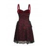 Gothic Women Outfit for Halloween Colorblock Skulls Print Lace Up Dress and Heart Skeleton Earrings Rivet Boots Set - Rouge foncé S | US 4