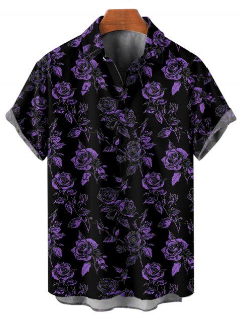 Chemise boutonnée à imprimé floral rose pour homme, style gothique, idéale pour les vacances