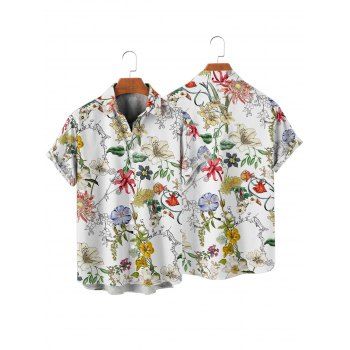 Vacation Couple Outfit Floral Leaf Print Belt Midi Dress and Shirt Matching Set