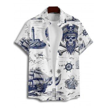 Men's Vacation Shirt Octopus Skulls Pirate Print Button Up Shirt for Beach