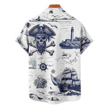 Vacation Couple Outfit Octopus Skulls Pirate Print Midi Slit Dress and Shirt Set for Beach
