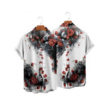 Gothic Couple Outfit for Halloween Skull Rose Print Spaghetti Strap Mini Dress and Shirt Set
