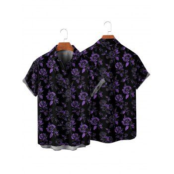 Men's Gothic Shirt for Vacation Rose Floral Print Button Up Shirt