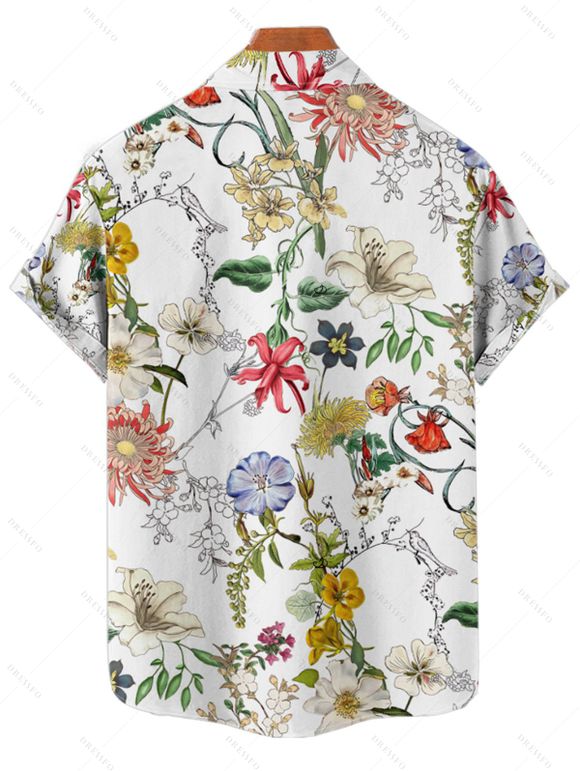 Vacation Couple Outfit Floral Leaf Print Belt Midi Dress and Shirt Matching Set - Blanc S | US 4