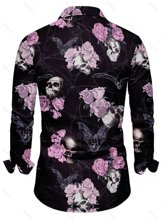 Gothic Couple Outfit for Halloween Rose Skulls Bat Print Lace Up Handkerchief Dress and Shirt Set - Noir S | US 4