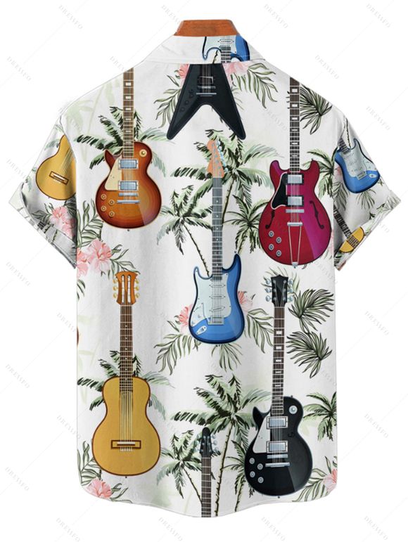 Chemise de vacances pour homme, boutonnée, imprimé cocotier et guitare, pour la plage - multicolor 4XL