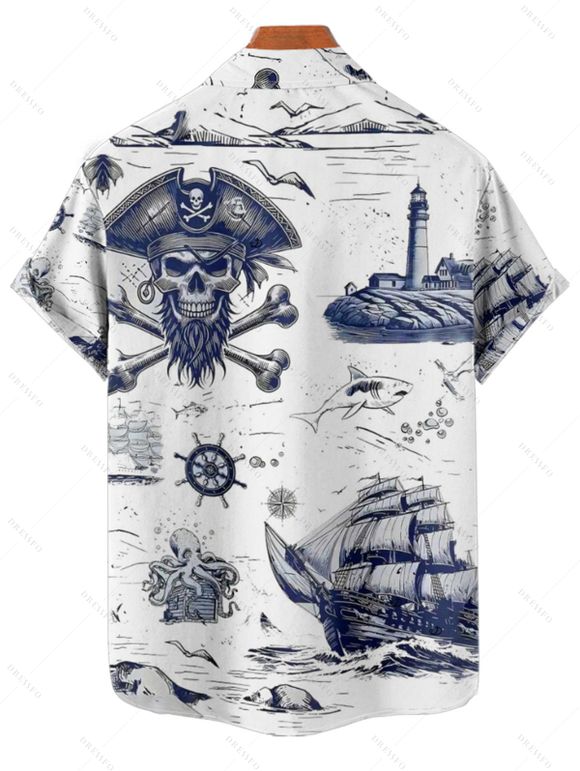 Chemise de vacances pour homme, imprimé tête de mort de poulpe, chemise boutonnée pour la plage - Bleu 4XL