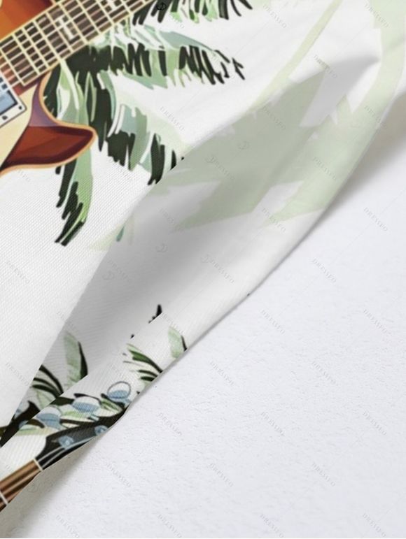 Vacation Couple Outfit for Beach Coconut Tree Guitar Print Pocket Spaghetti Strap Long Dress and Shirt Set - multicolor S | US 4