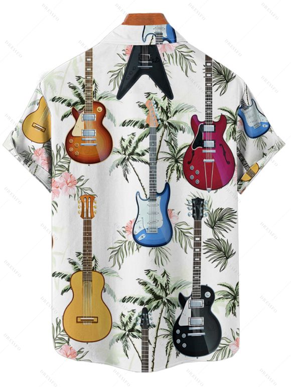 Vacation Couple Outfit for Beach Coconut Tree Guitar Print Pocket Spaghetti Strap Long Dress and Shirt Set - multicolor S | US 4