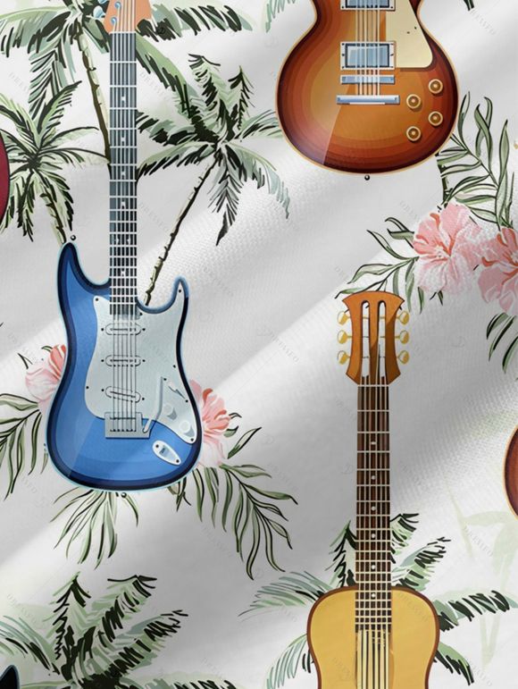 Robe de vacances à imprimé guitare et cocotier, longue robe à bretelles spaghetti et poches pour la plage - multicolor S | US 4