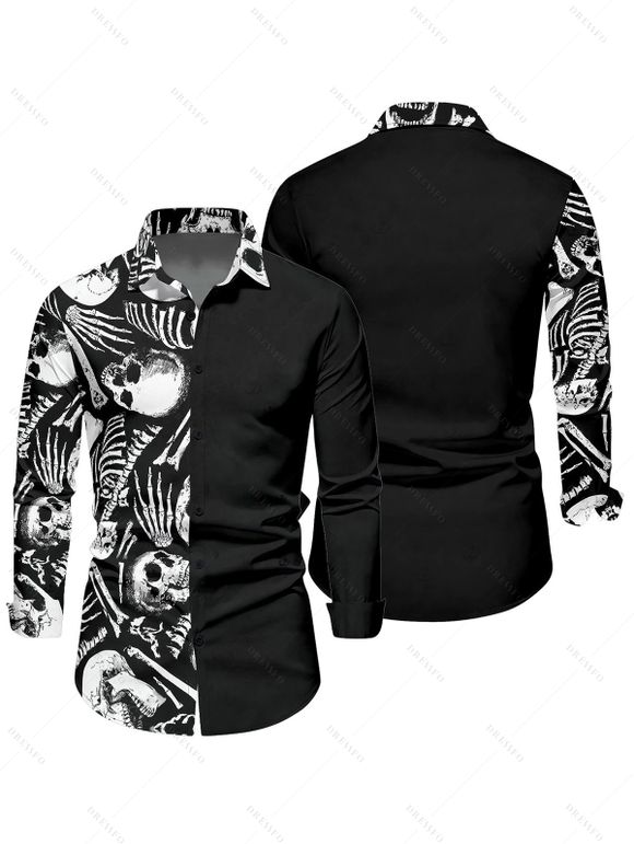 Chemise gothique à manches longues pour homme, motif squelette et crâne, pour Halloween - Noir 5XL