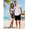 Playing Card Print V Neck High Waist Spaghetti Strap Dress and Roll Up Sleeve Shirt Hawaii Outfit - Blanc S | US 4