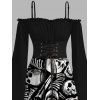 Skull Skeleton Print Gothic Dress Lace Up Off the Shoulder Handkerchief Dress for Halloween - BLACK M | US 6