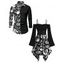 Gothic Couple Outfit for Halloween Skull Skeleton Print Lace Up Handkerchief Dress and Shirt Set - Noir S | US 4