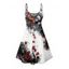 Robe gothique à imprimé tête de mort et roses, mini-robe à bretelles spaghetti peinte à l'encre pour Halloween - Blanc S | US 4