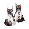 Robe gothique à imprimé tête de mort et roses, mini-robe à bretelles spaghetti peinte à l'encre pour Halloween - Blanc S | US 4