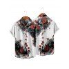 Chemise boutonnée gothique pour homme, motif tête de mort et roses, pour Halloween - Blanc 2XL