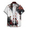 Chemise boutonnée gothique pour homme, motif tête de mort et roses, pour Halloween - Blanc 2XL