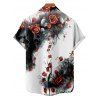 Chemise boutonnée gothique pour homme, motif tête de mort et roses, pour Halloween - Blanc 2XL